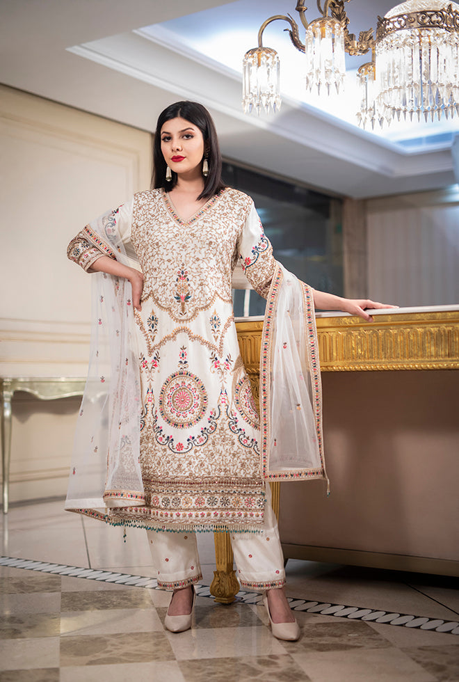 Ivory embroidered kurta set