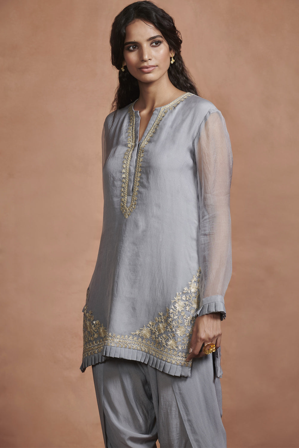 Iced Grey Embroidered Kurta Set