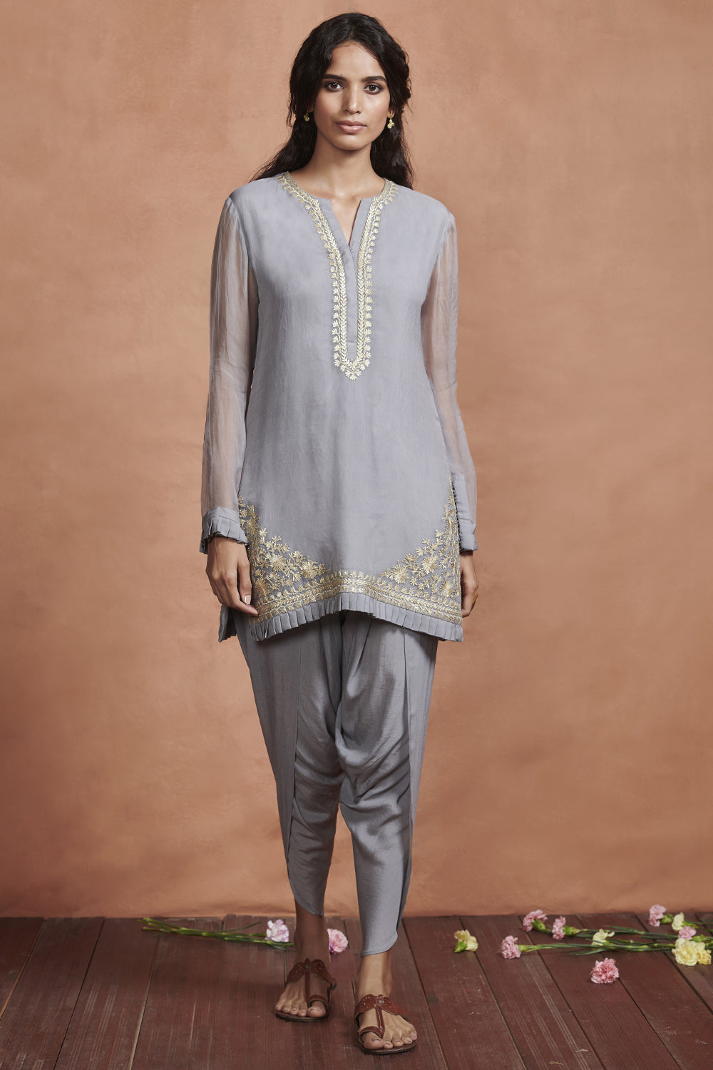 Iced Grey Embroidered Kurta Set