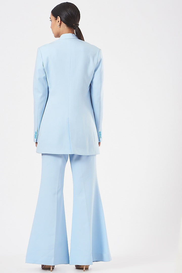 POWDER BLUE RABBIT CREPE BLAZER SET