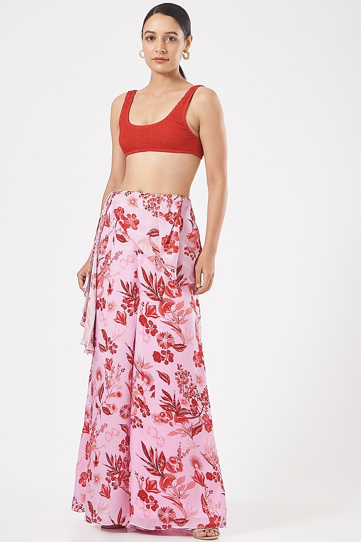 BLUSH PINK PRINTED & DRAPED PANTS