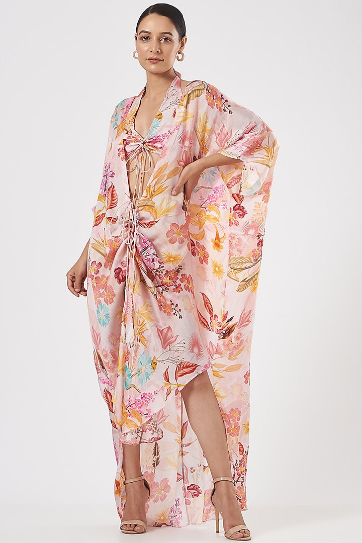 BLUSH PINK  FLORAL PRINTED KIMONO KAFTAN