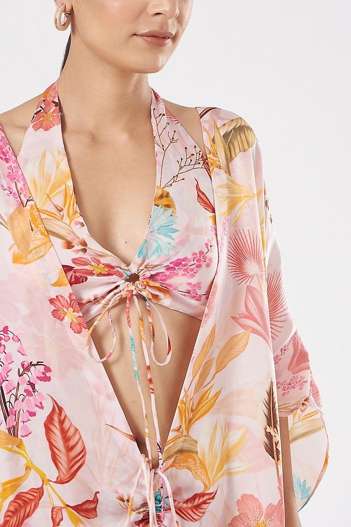 BLUSH PINK  FLORAL PRINTED KIMONO KAFTAN