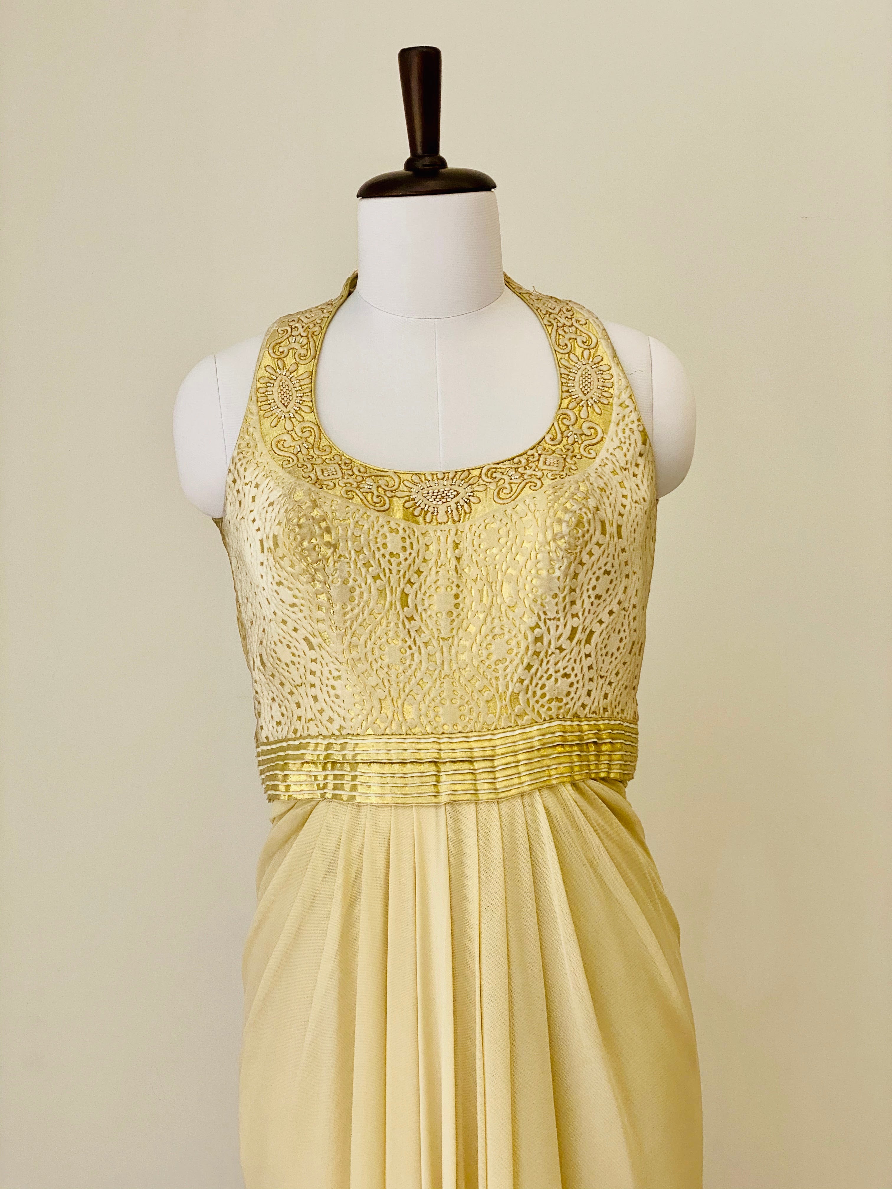 Ivory and Gold halter neck gown