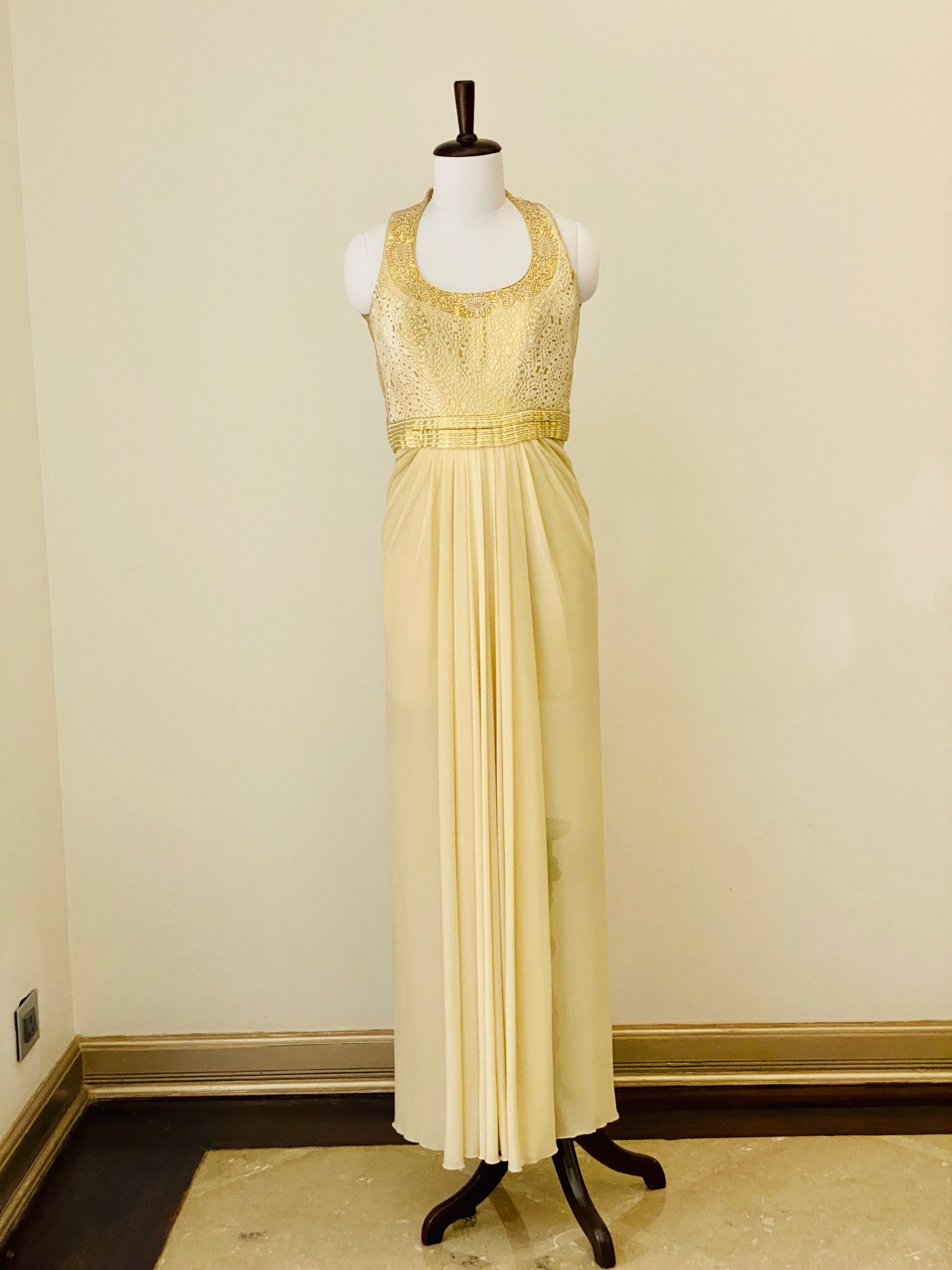 Ivory and Gold halter neck gown