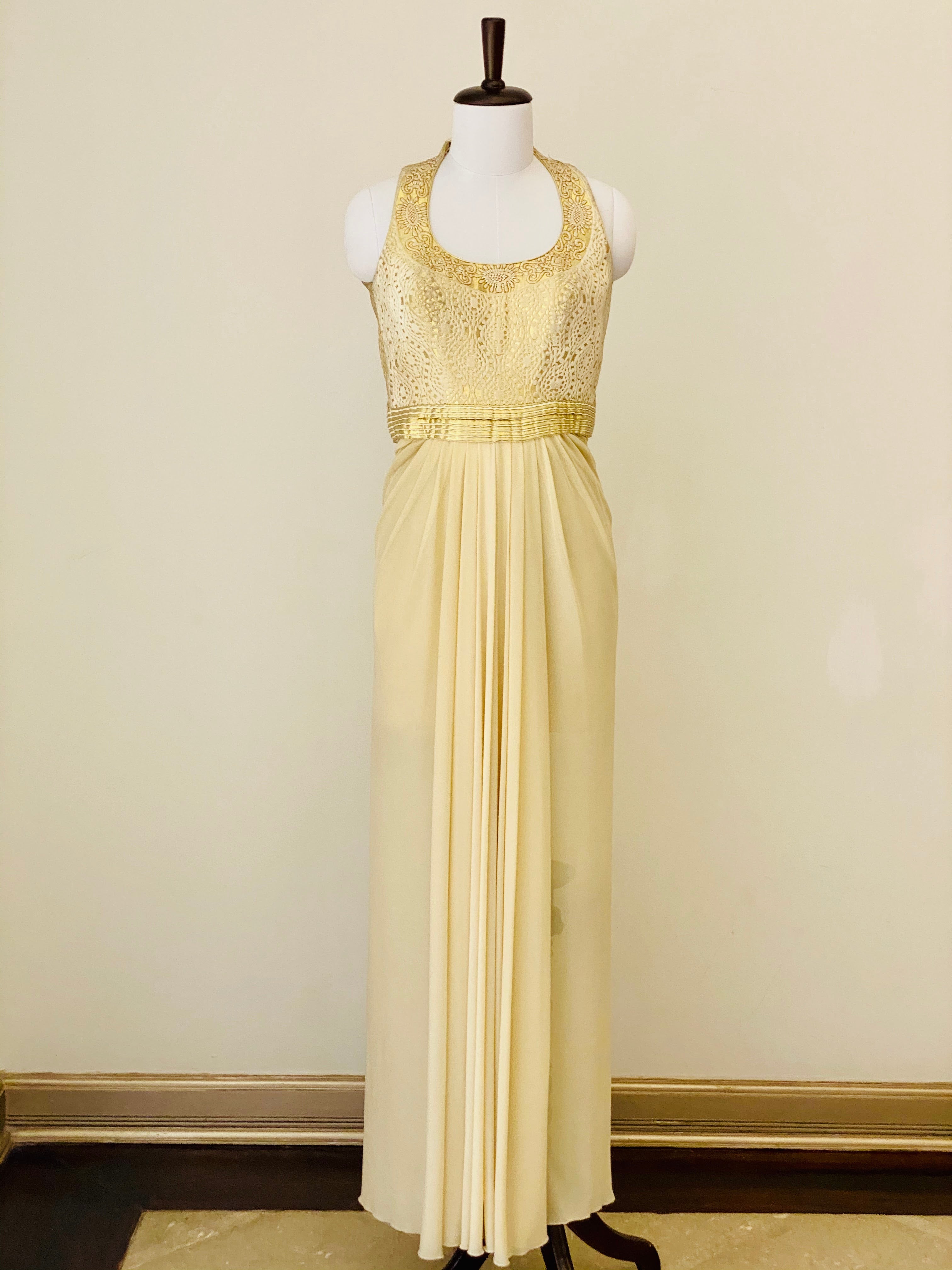 Ivory and Gold halter neck gown