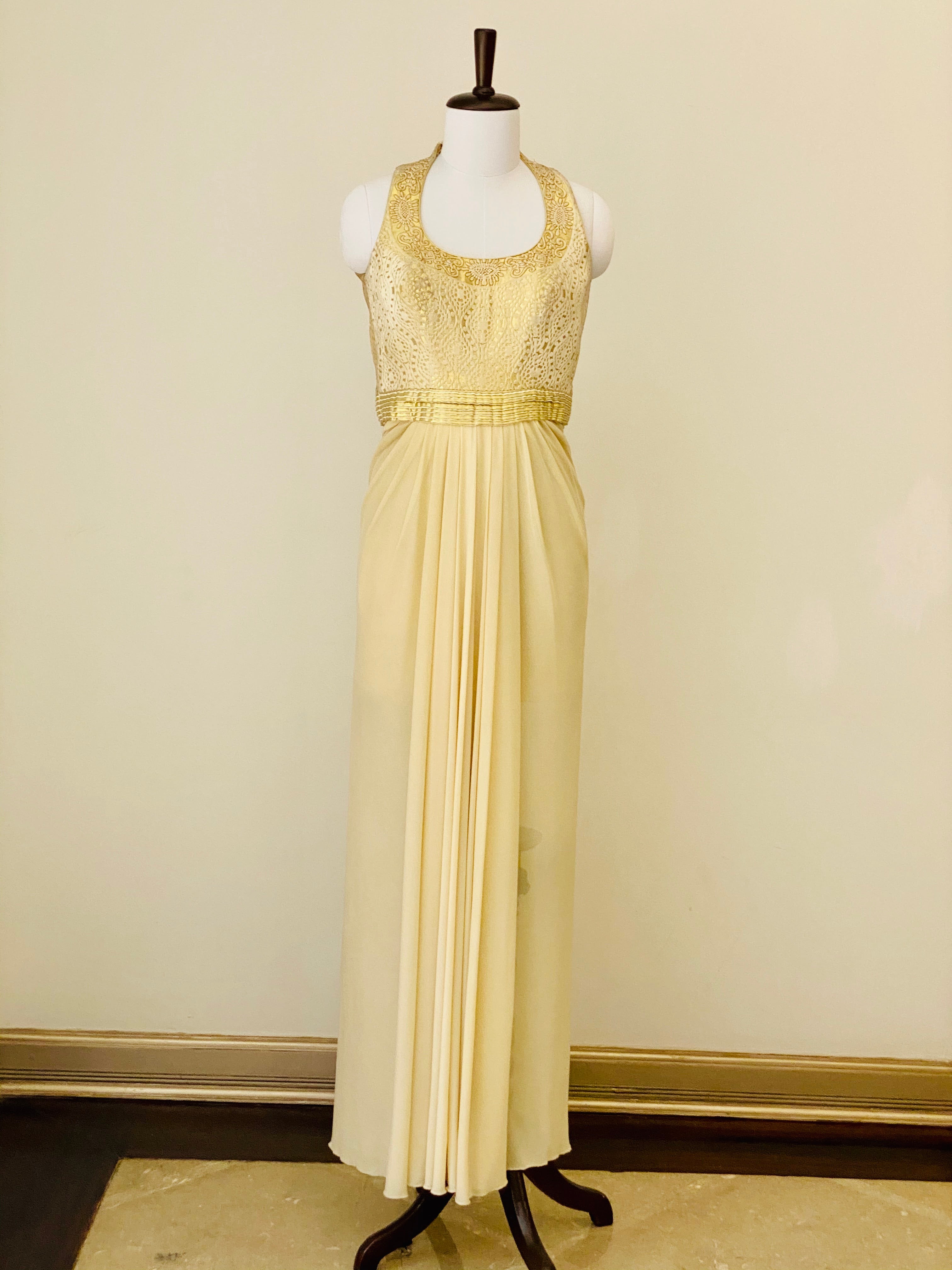 Ivory and Gold halter neck gown