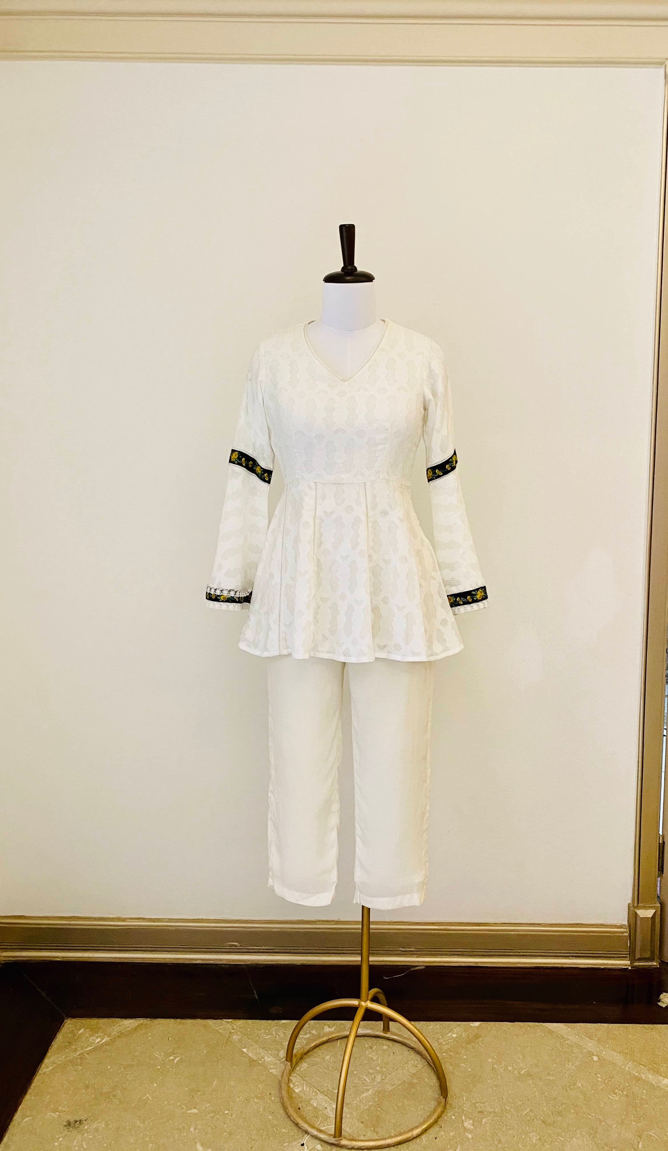 Off-White self texture cotton Peplum Top with embroidery details