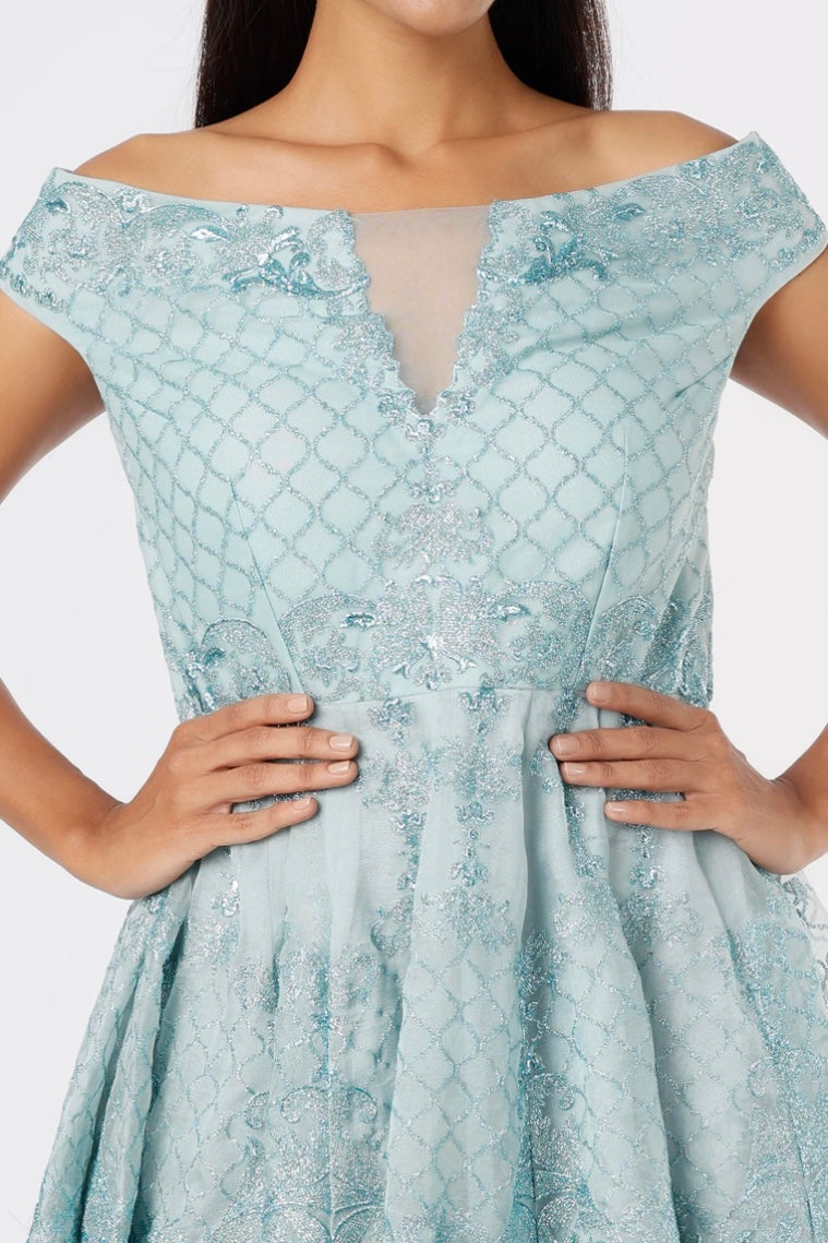 Soft Blue Cocktail Dress with metallic thread work